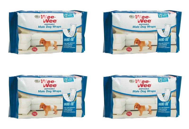 Four Paws Wee-Wee Male Dog Wraps, Disposable, X-Small/Small 12 Count, 4 Pack - Image 2